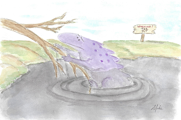 Hobji gets unstuck from the tar pit